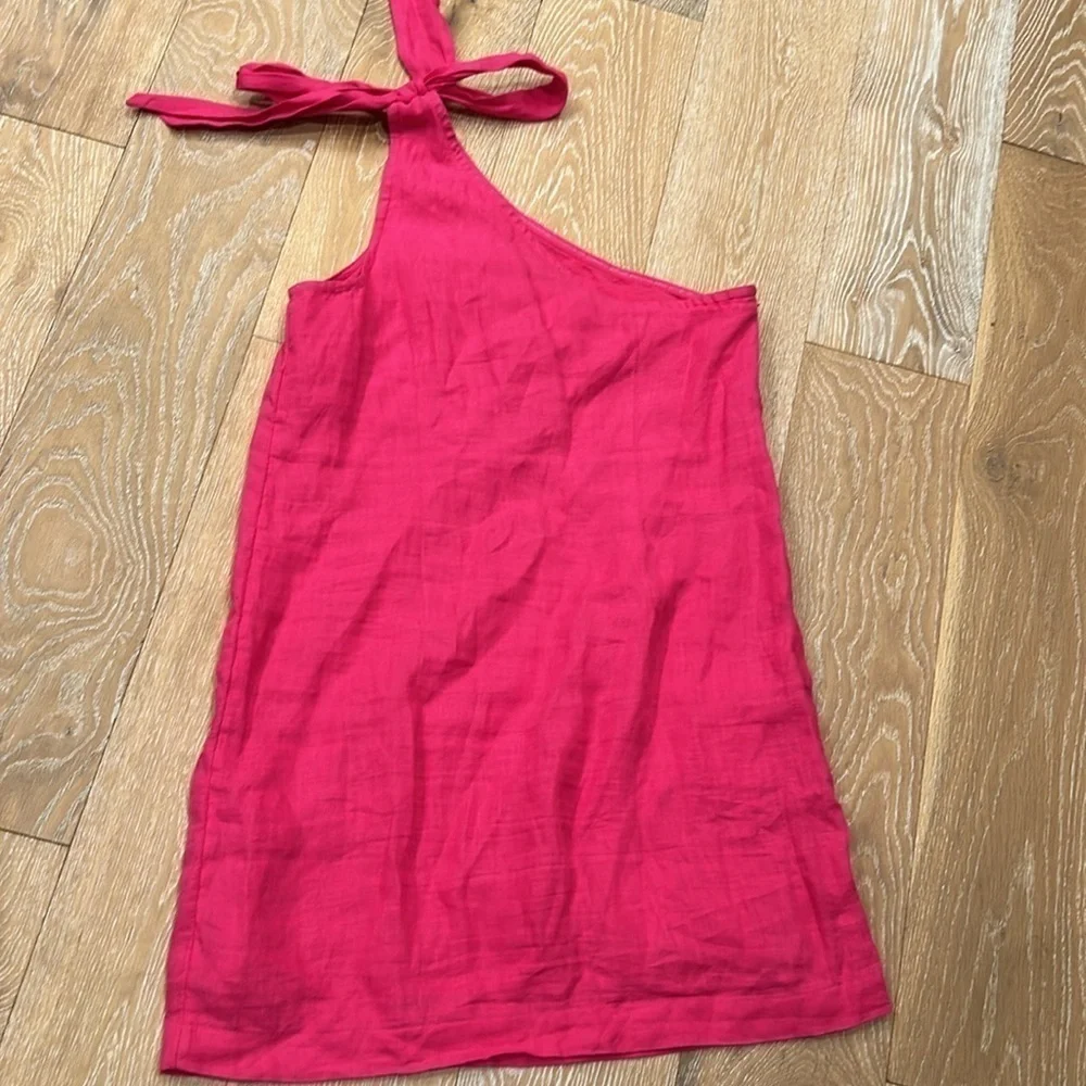 J.Crew Linen One Shoulder Hot Pink Dress